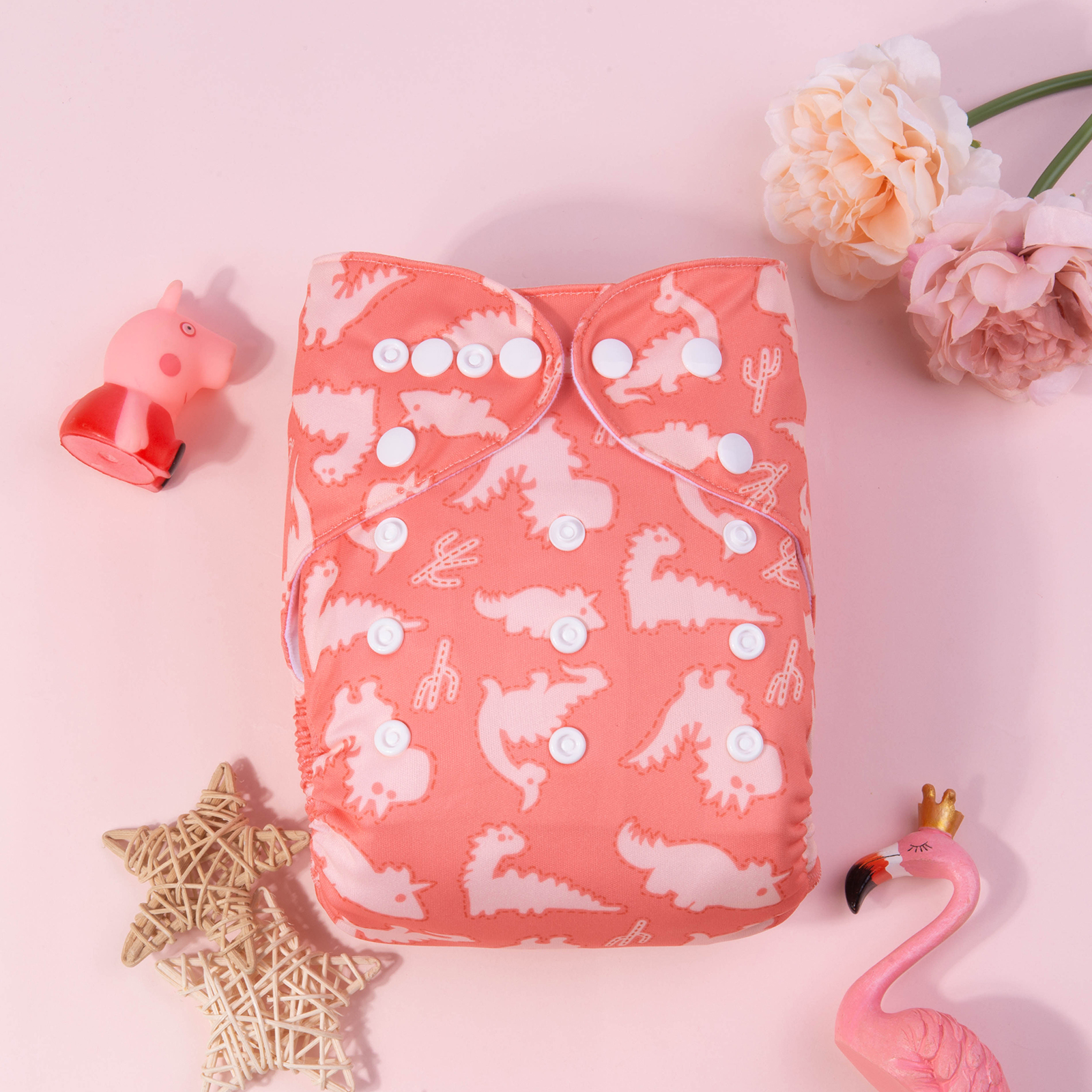 ALVABABY Print Cloth Diaper - One Size Adjustable Washable & Reusable Diaper for Babies and Toddlers (Dinosaur, H409A)