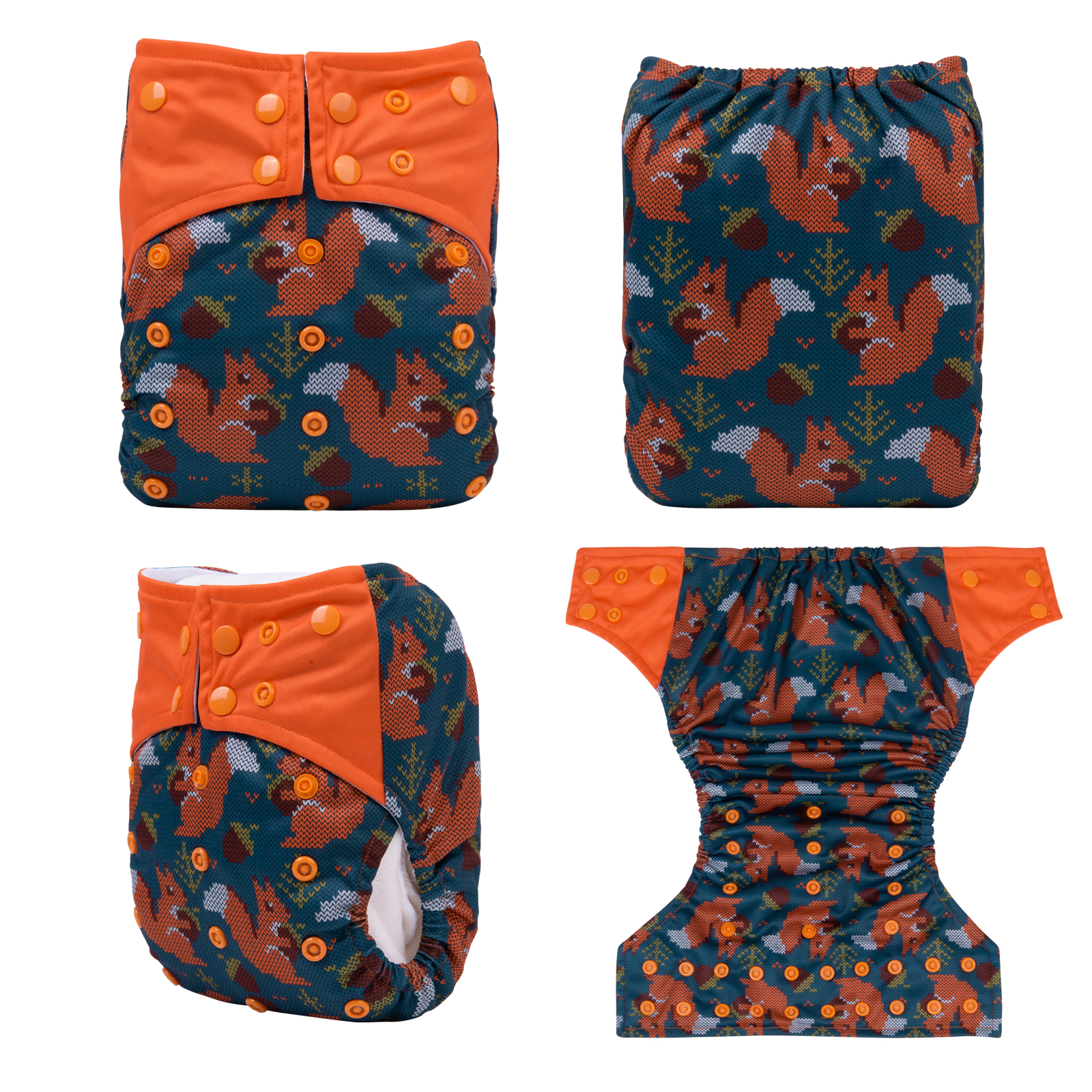 AWJ Lining Cloth Diaper With Square Ears Positioning Printed Reusable Diaper-Squirrel (WJD02A)