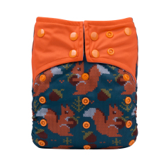AWJ Diaper with Mesh Lining Positioning Printed Diaper-Squirrel (WJD02A)