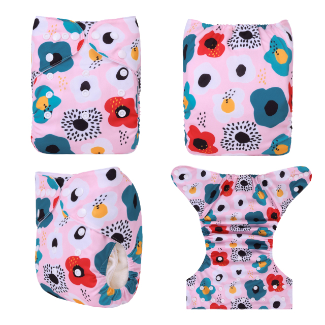 ALVABABY One Size Print Pocket Cloth Diaper- Flowers(H413A)