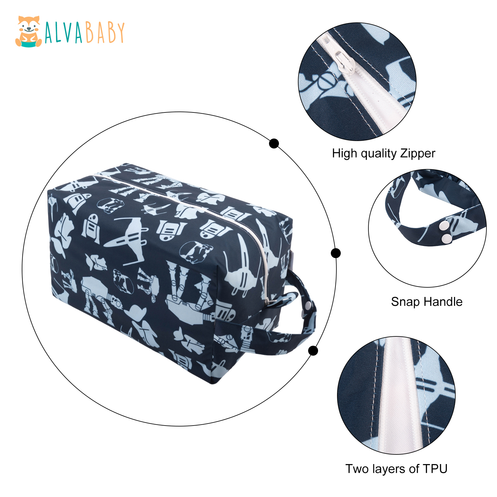 ALVABABY Diaper Pod, Waterproof Wet Bag for Daycare & Travel (Space, LP-H091A)