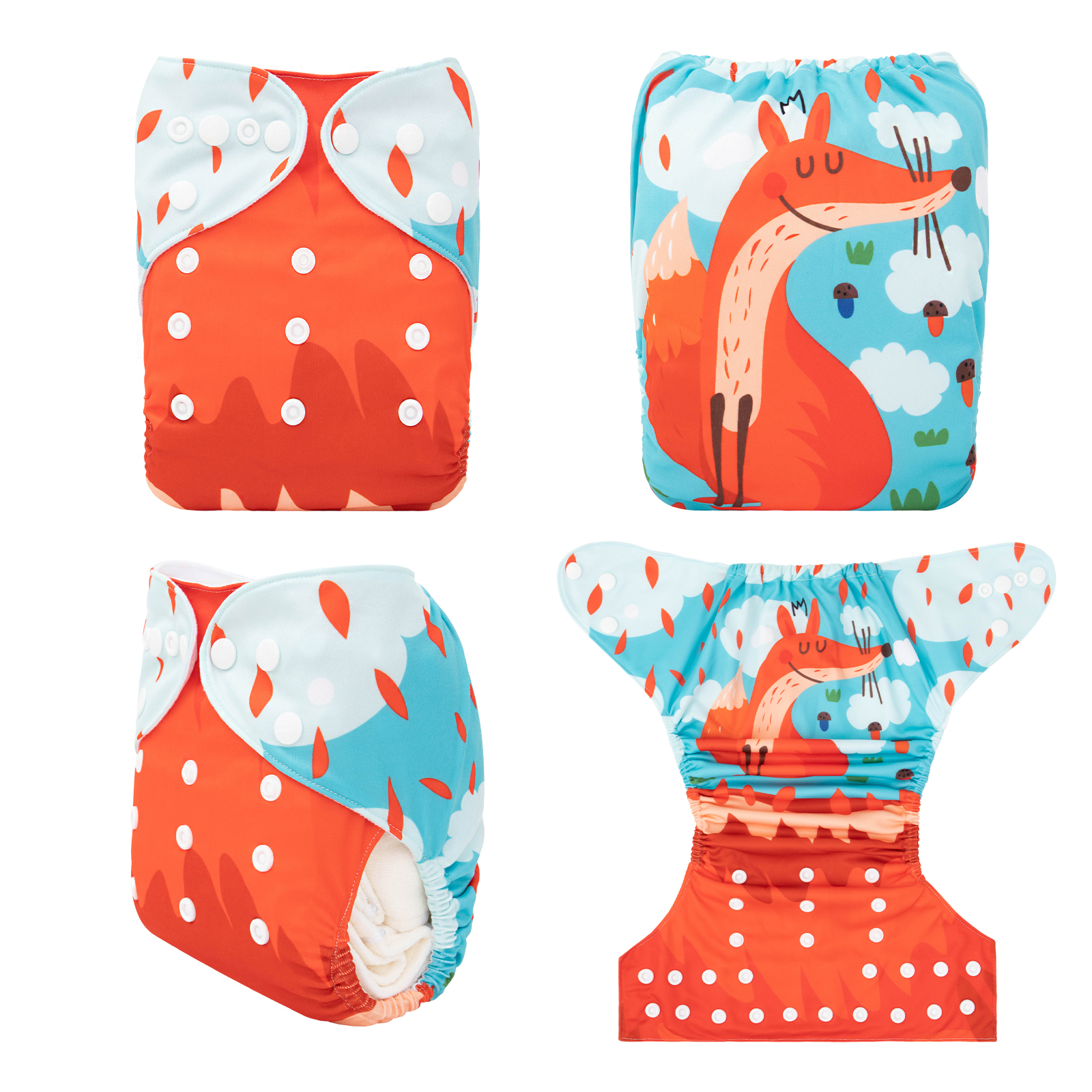 ALVABABY Positioning Cloth Diaper - One Size Adjustable Washable & Reusable Diaper for Babies and Toddlers (Fox, YDP166A)