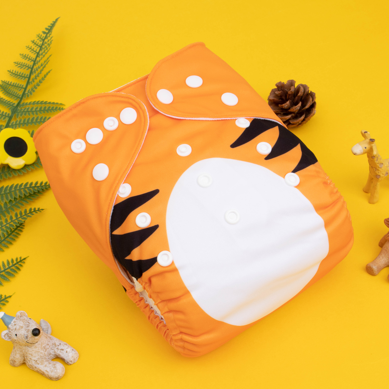 ALVABABY Positioning Cloth Diaper - One Size Adjustable Washable & Reusable Diaper for Babies and Toddlers (Tiger, YDP163A)