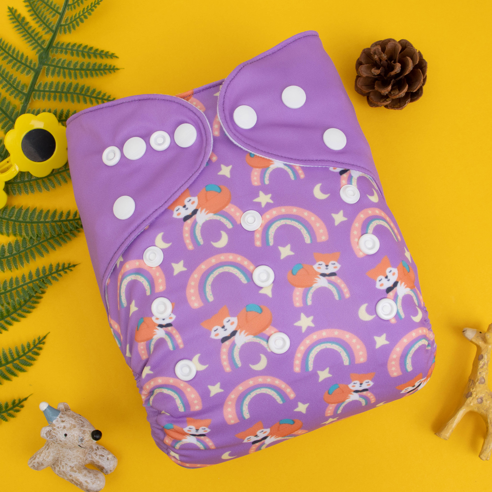 ALVABABY Positioning Cloth Diaper - One Size Adjustable Washable & Reusable Diaper for Babies and Toddlers (Fox, YDP165A)