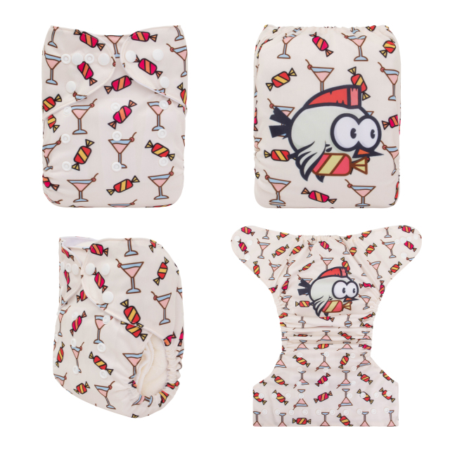 ALVABABY One Size Positioning Printed Cloth Diaper-Bird(YDP170A)