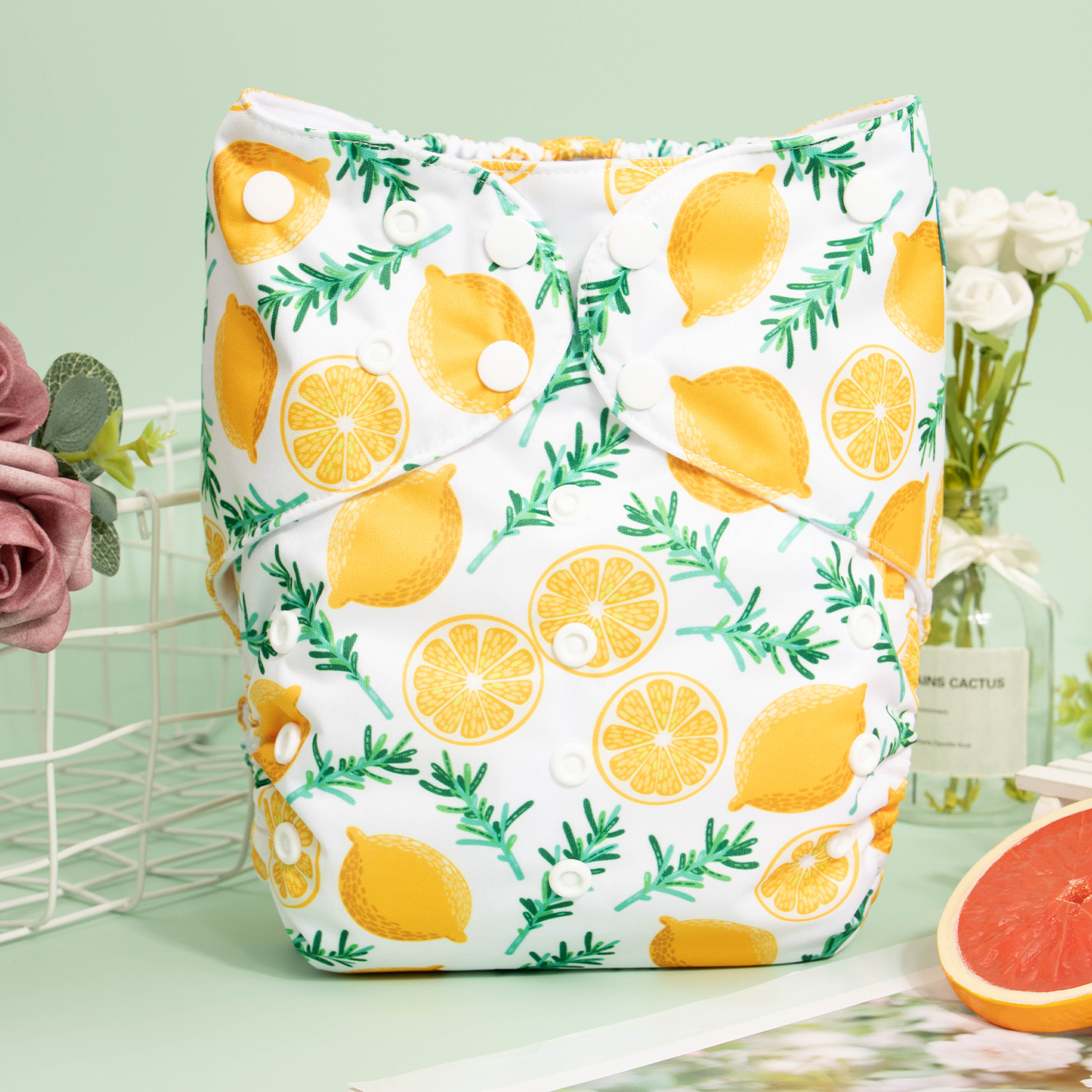 ALVABABY Big Size Cloth Diaper | Adjustable & Leakproof (Lemon, ZH179A)