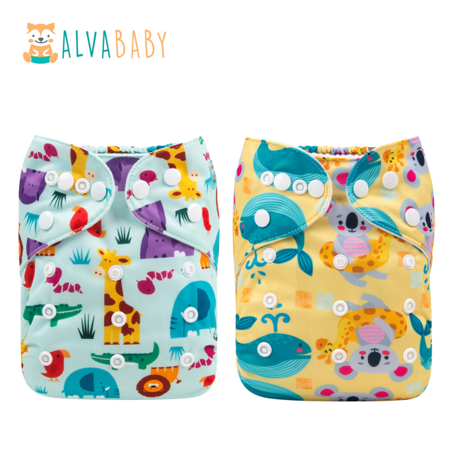 (All Packs)ALVABABY 2PCS Diapers with 2 Microfiber inserts