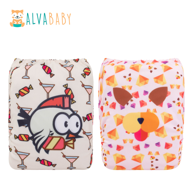 (All Packs)ALVABABY 2PCS Diapers with 2 Microfiber inserts
