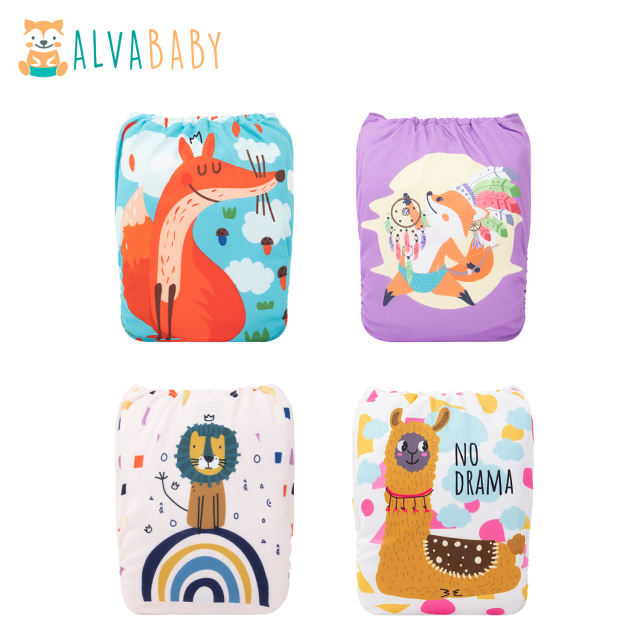 (All Packs)ALVABABY 4PCS Diapers with 4 Microfiber inserts