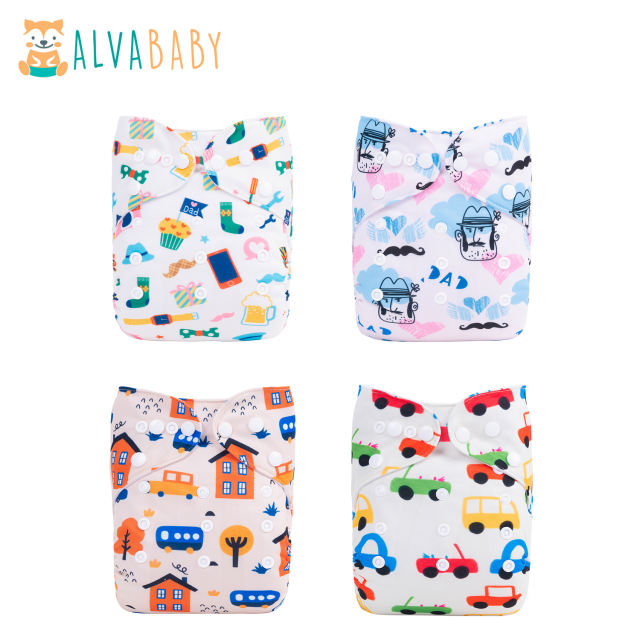 (All Packs)ALVABABY 4PCS Diapers with 4 Microfiber inserts