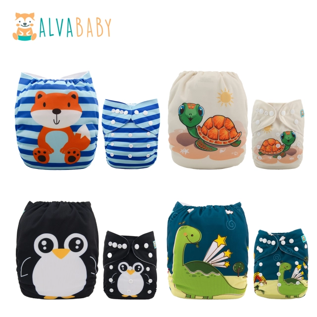 (All Packs)ALVABABY 4PCS Diapers with 4 Microfiber inserts