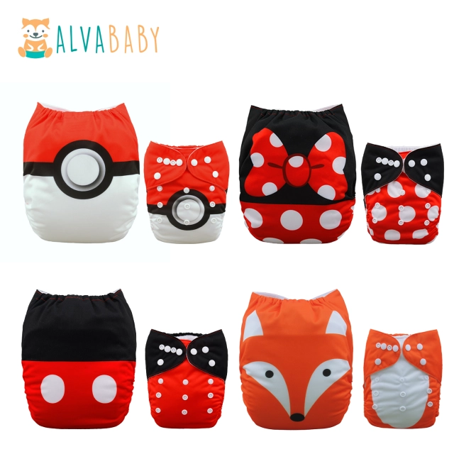 (All Packs)ALVABABY 4PCS Diapers with 4 Microfiber inserts