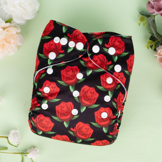 ALVABABY One Size Positioning Printed Cloth Diaper-Rose(YDP176A)