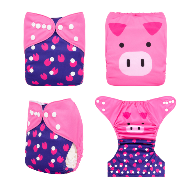 ALVABABY One Size Positioning Printed Cloth Diaper-Pig(YDP177A)