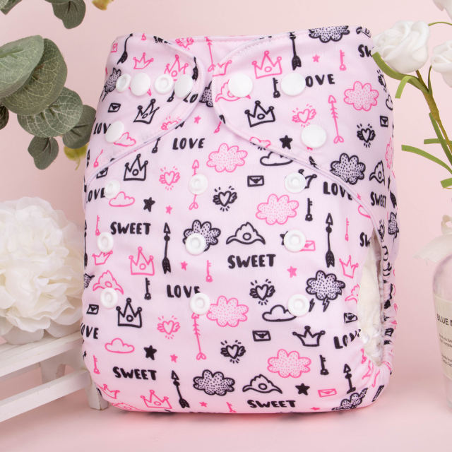 ALVABABY One Size Positioning Printed Cloth Diaper-(YDP175A)