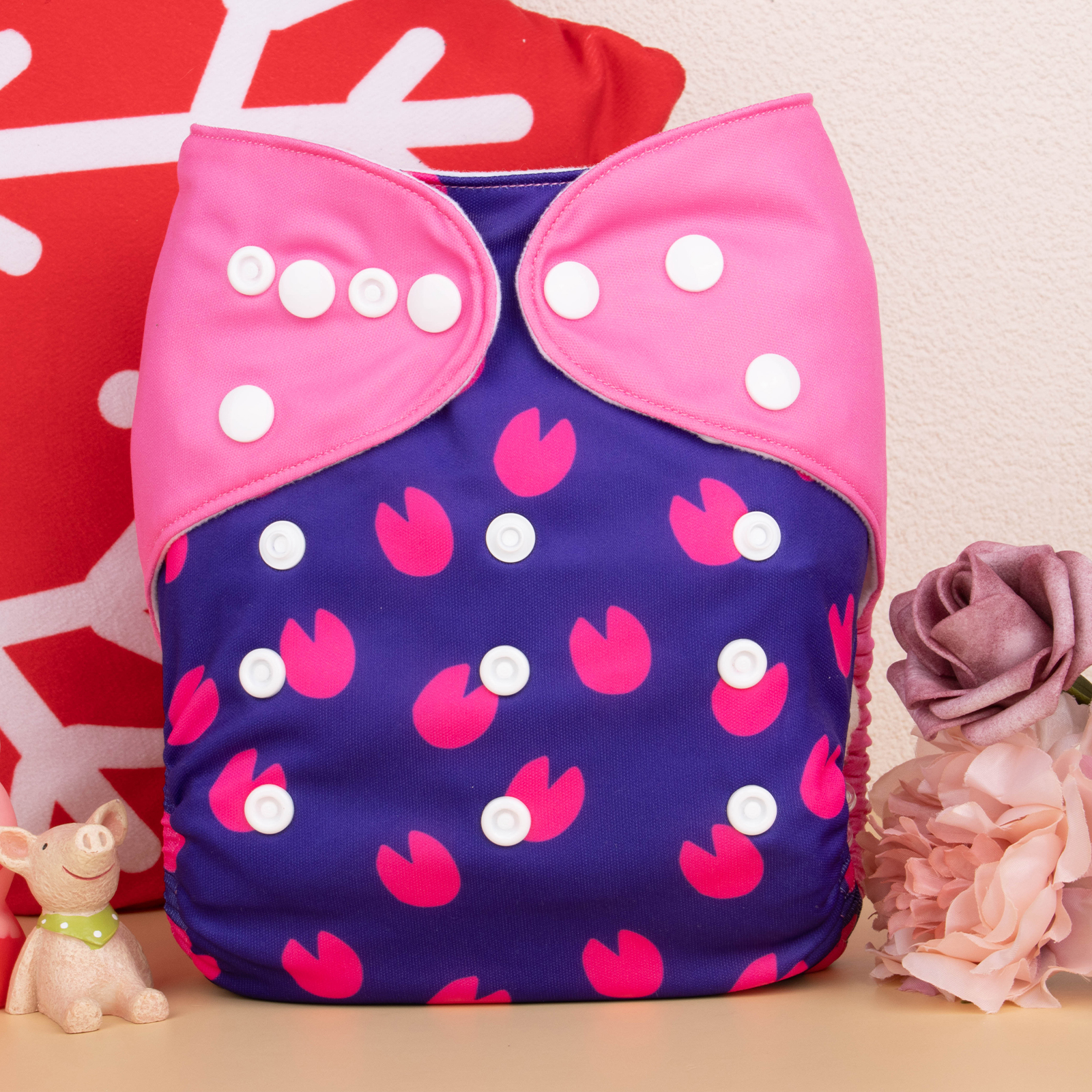 ALVABABY Positioning Cloth Diaper - One Size Adjustable Washable & Reusable Diaper for Babies and Toddlers (Pig, YDP177A)