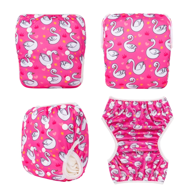 ALVABABY One Size Positioning  Printed Swim Diaper -Swan(SWD92A)