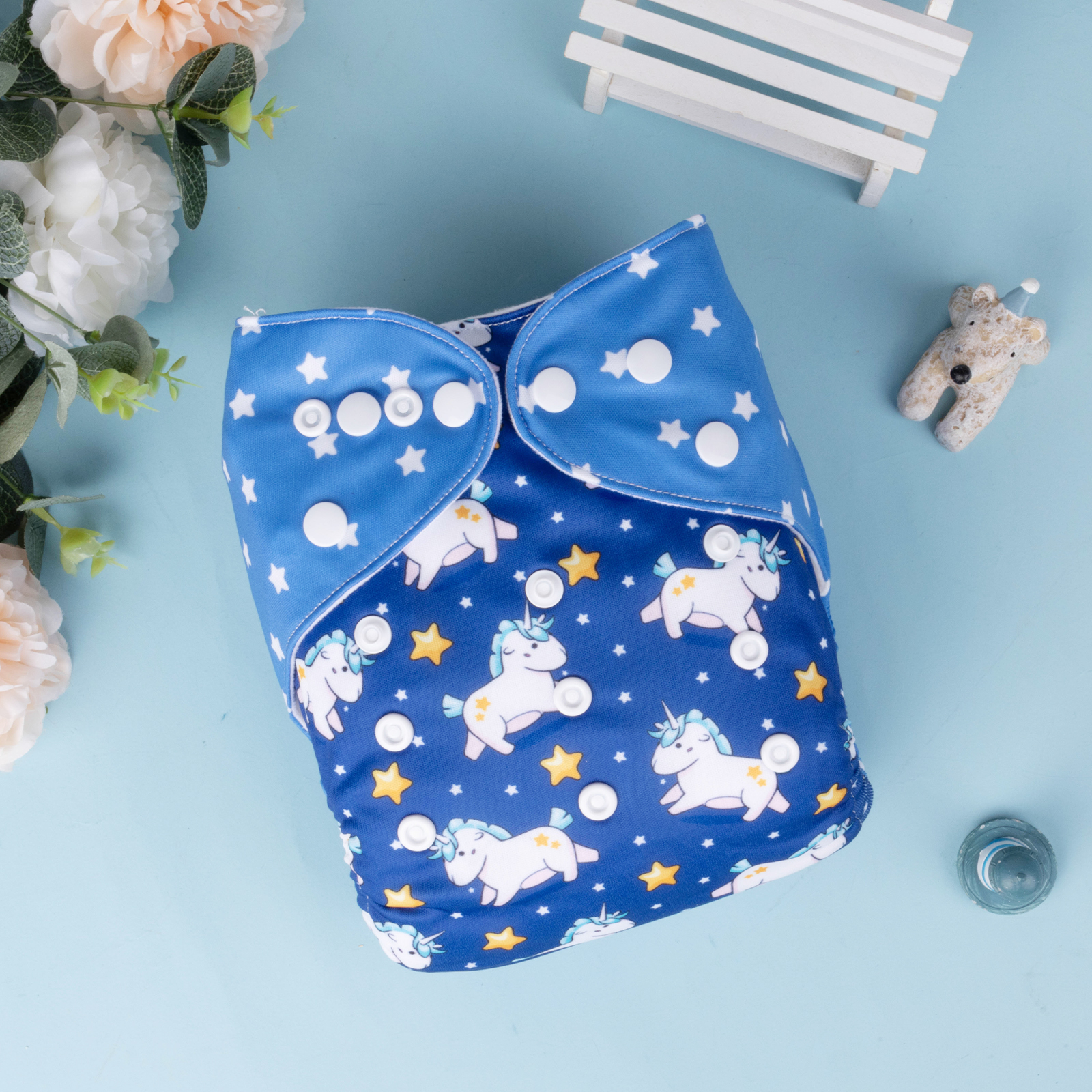 ALVABABY Positioning Cloth Diaper - One Size Adjustable Washable & Reusable Diaper for Babies and Toddlers (Unicorn, YDP180A)