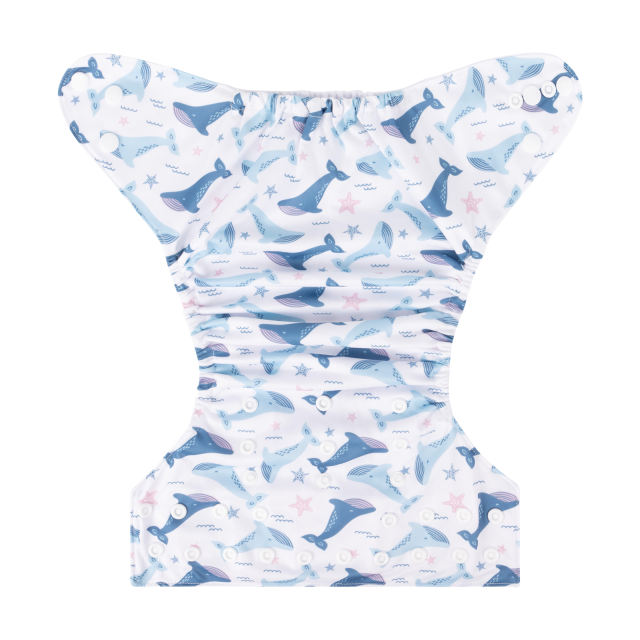 ALVABABY One Size Positioning Printed Cloth Diaper-Dolphin(YDP181A)