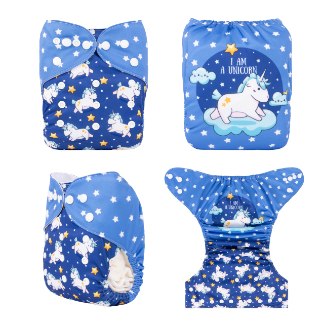 ALVABABY One Size Positioning Printed Cloth Diaper-Unicorn(YDP180A)