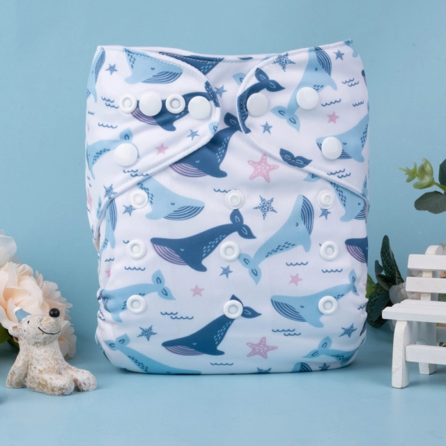 ALVABABY One Size Positioning Printed Cloth Diaper-Dolphin(YDP181A)