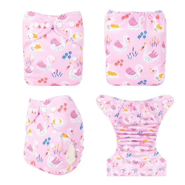 ALVABABY One Size Positioning Printed Cloth Diaper-Swan(YDP182A)