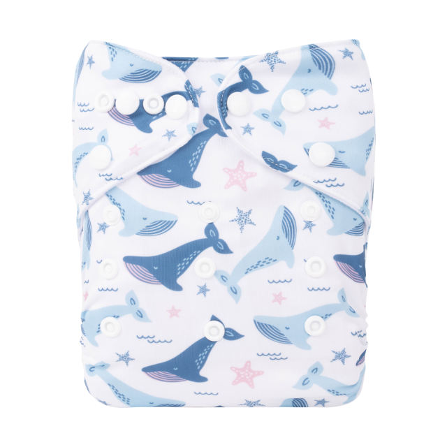 ALVABABY One Size Positioning Printed Cloth Diaper-Dolphin(YDP181A)