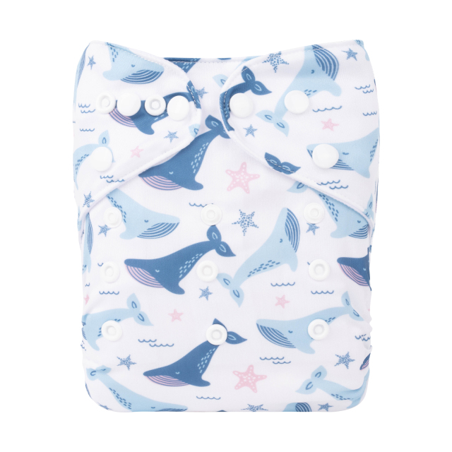 ALVABABY One Size Positioning Printed Cloth Diaper-Dolphin(YDP181A)