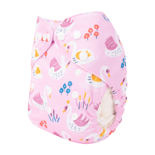 ALVABABY One Size Positioning Printed Cloth Diaper-Swan(YDP182A)