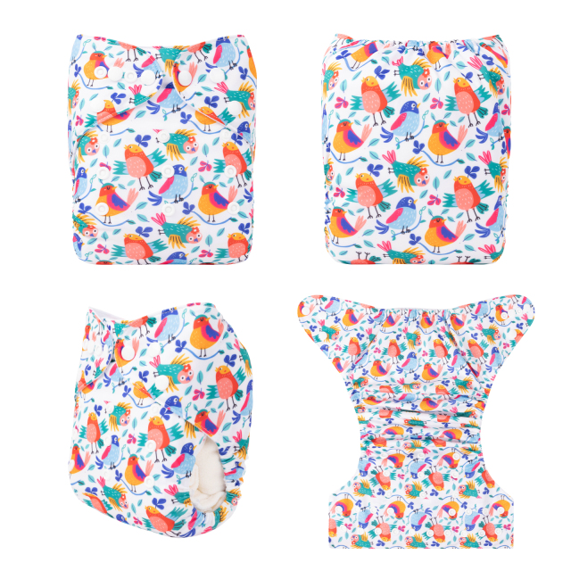 ALVABABY One Size Positioning Printed Cloth Diaper-Birds(YDP184A)