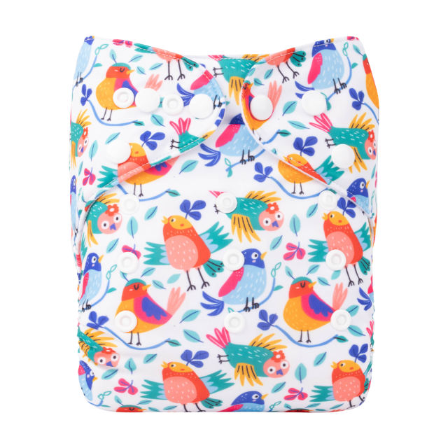 ALVABABY One Size Positioning Printed Cloth Diaper-Birds(YDP184A)