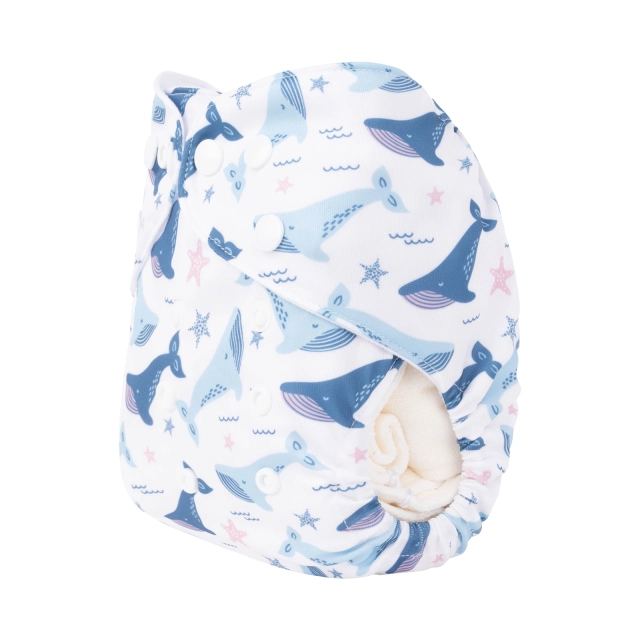 ALVABABY One Size Positioning Printed Cloth Diaper-Dolphin(YDP181A)