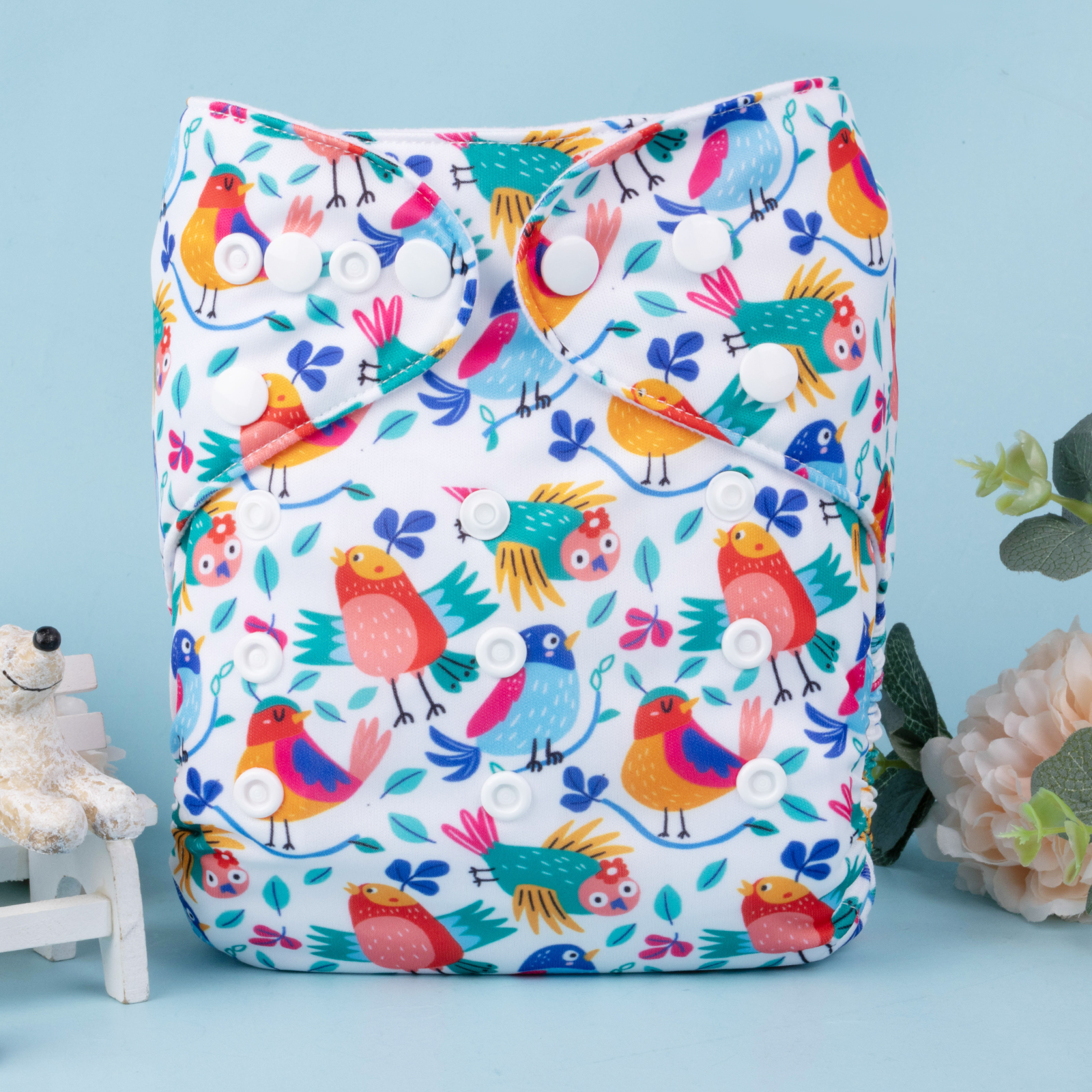 ALVABABY Positioning Cloth Diaper - One Size Adjustable Washable & Reusable Diaper for Babies and Toddlers (Birds, YDP184A)