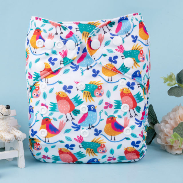 ALVABABY One Size Positioning Printed Cloth Diaper-Birds(YDP184A)