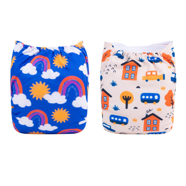 (All Packs)ALVABABY 2PCS Diapers with 2 Microfiber inserts