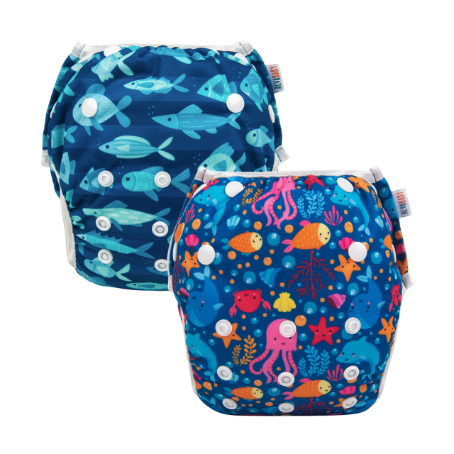 (Fans)ALVABABY One Size Printed Swim Diaper