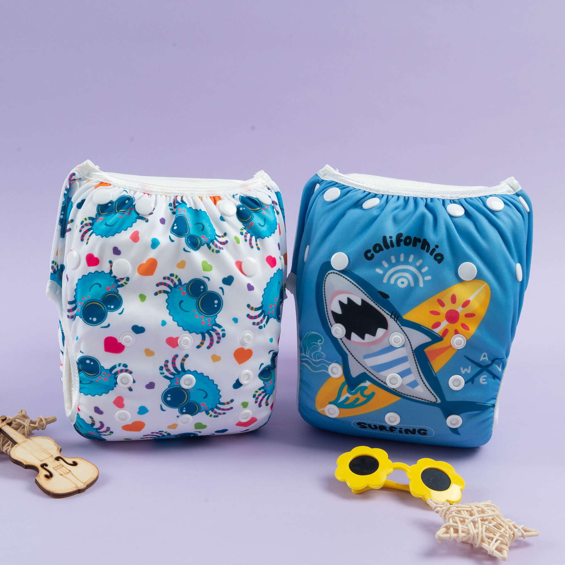 ALVABABY 2PCS Reusable Swim Diaper - Adjustable One Size Swimwear for Infants & Toddlers (2SW-WZ24)