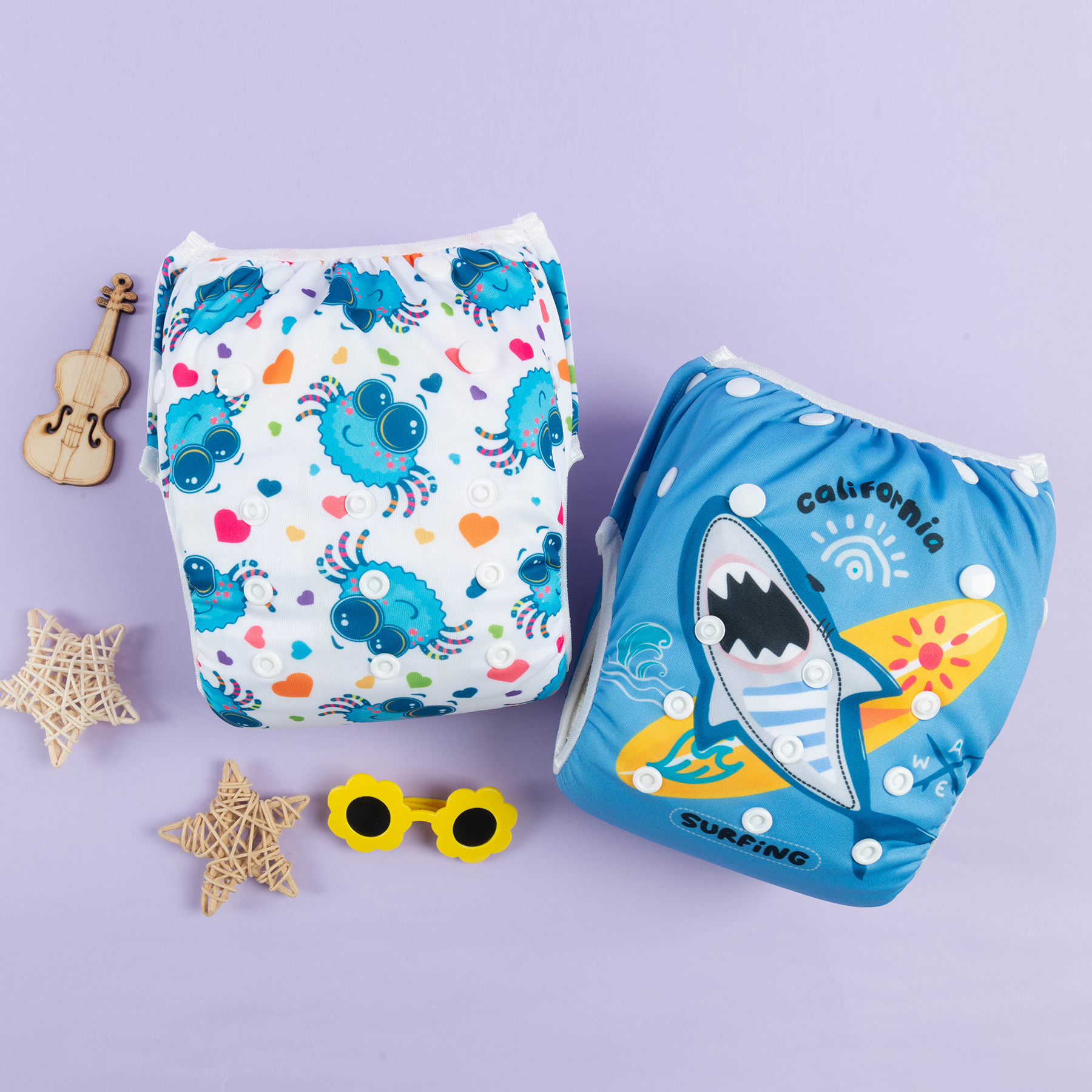ALVABABY 2PCS Reusable Swim Diaper - Adjustable One Size Swimwear for Infants & Toddlers (2SW-WZ24)