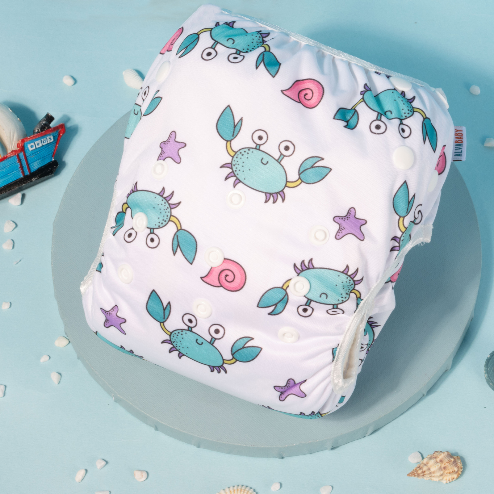 ALVABABY Reusable Swim Diaper - Adjustable Large Size Swimwear for Infants & Toddlers (Crab, ZSW-H192A)
