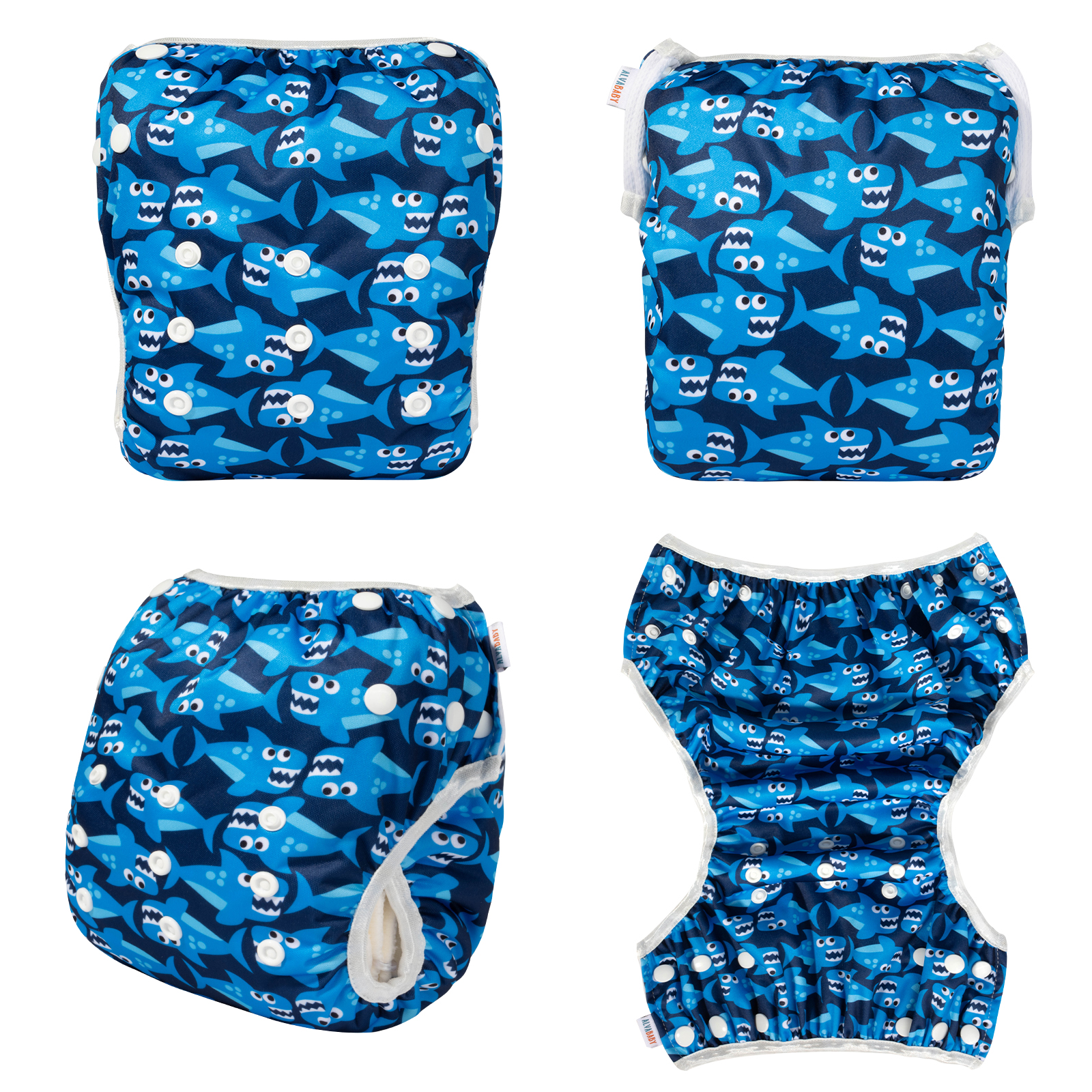 ALVABABY Reusable Swim Diaper - Adjustable Large Size Swimwear for Infants & Toddlers (Blue Sharks, ZSW-YK47A)