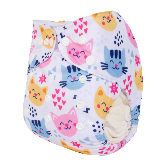 ALVABABY One Size Positioning Printed Cloth Diaper-Cats(YDP185A)