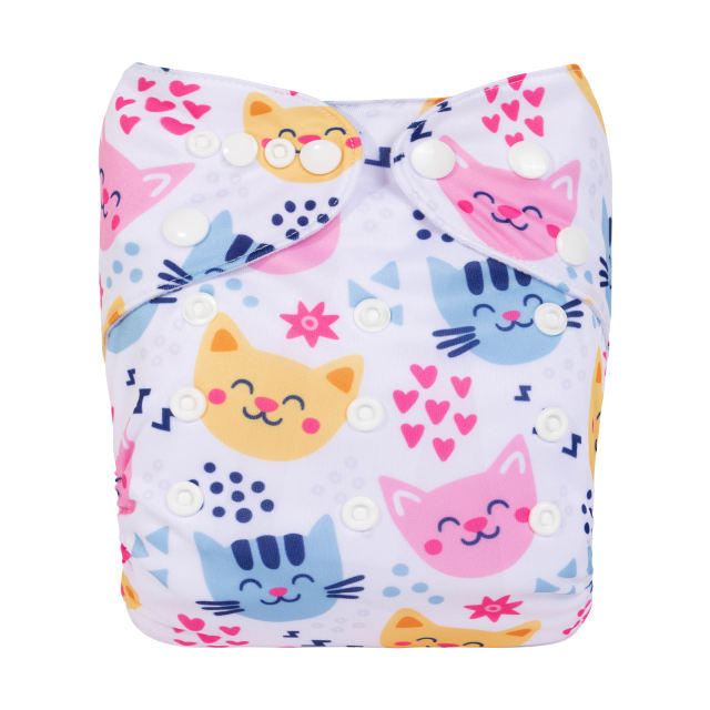 ALVABABY One Size Positioning Printed Cloth Diaper-Cats(YDP185A)