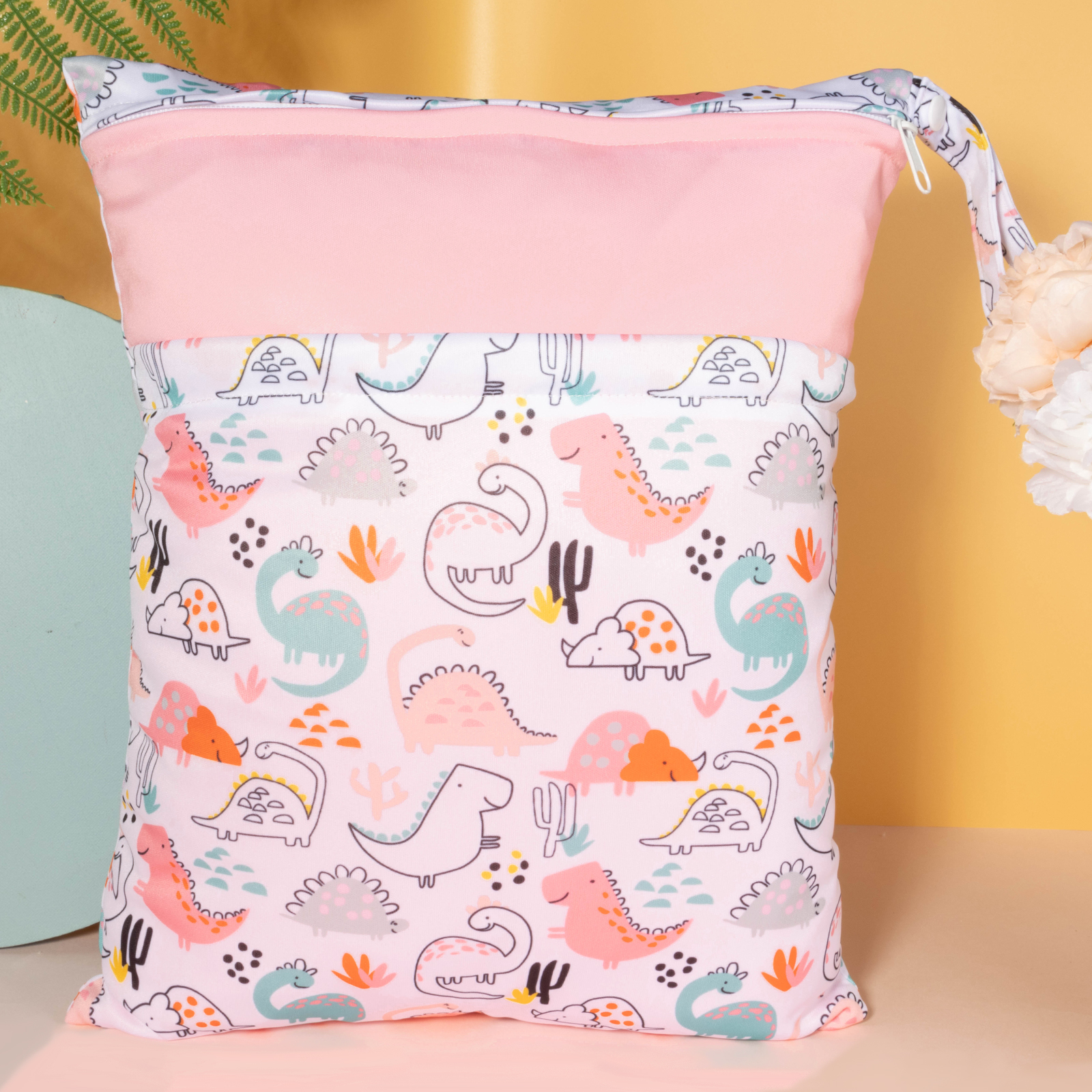 ALVABABY Diaper Wet/Dry Bag Waterproof Reusable with Two Zippered Pockets for Cloth Diapers, Swimsuits, Travel, and Gym (L-YDP129A)
