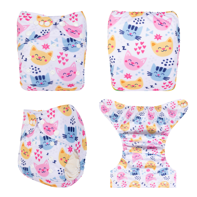 ALVABABY One Size Positioning Printed Cloth Diaper-Cats(YDP185A)