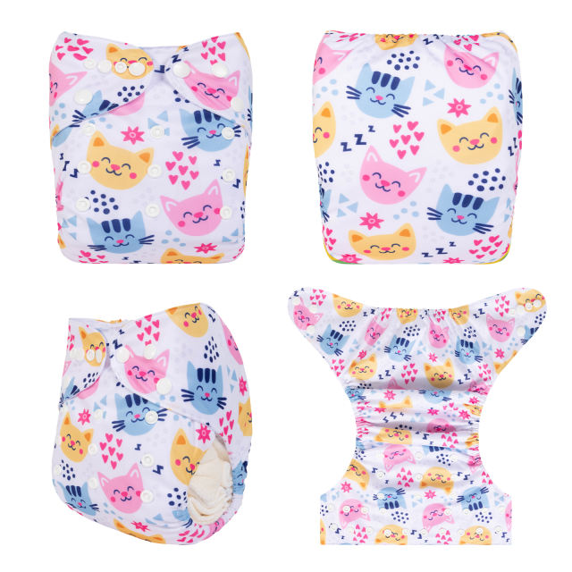 ALVABABY One Size Positioning Printed Cloth Diaper-Cats(YDP185A)