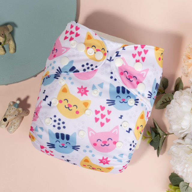 ALVABABY One Size Positioning Printed Cloth Diaper-Cats(YDP185A)