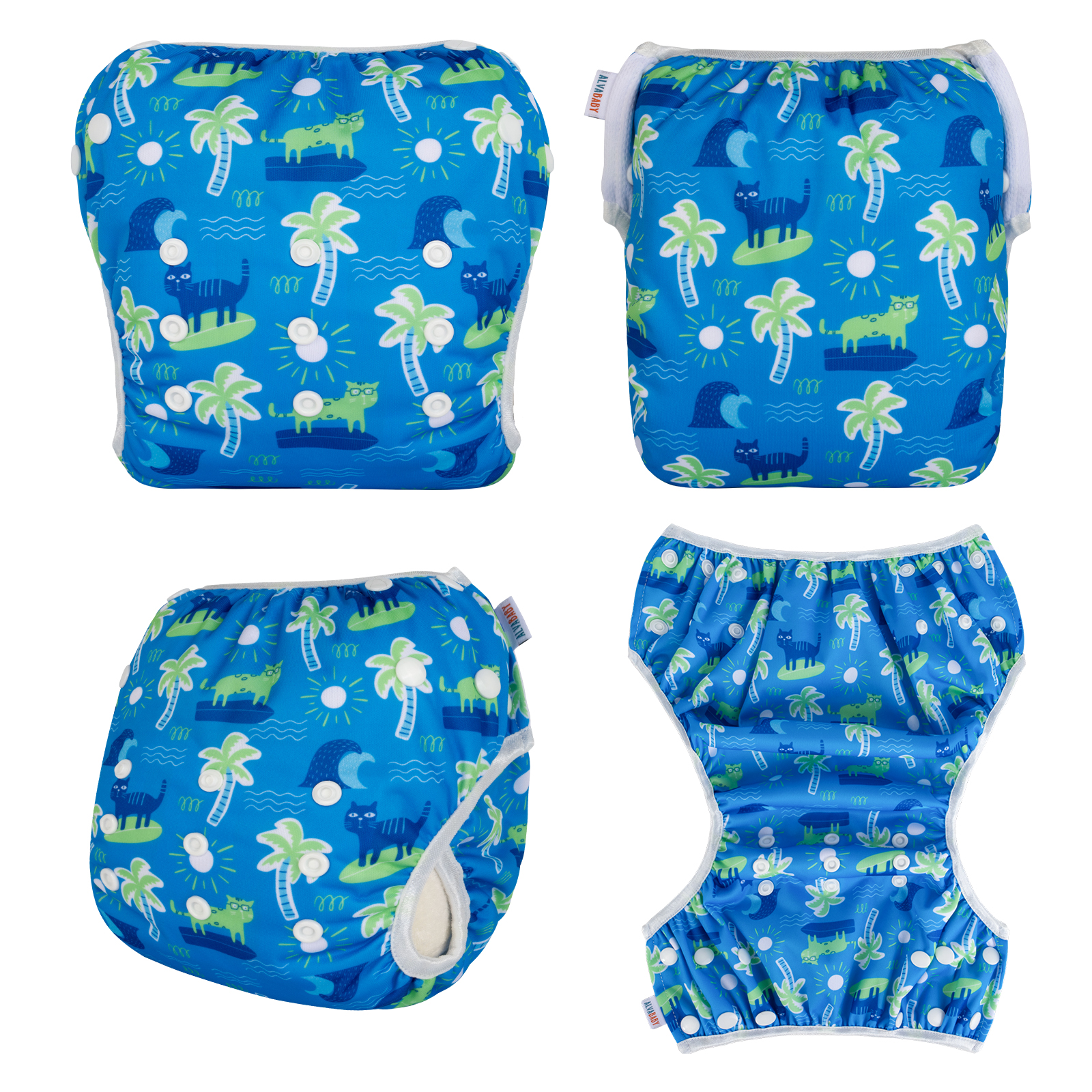 ALVABABY Reusable Swim Diaper - Adjustable Large Size Swimwear for Infants & Toddlers (Coconut tree, ZSWD-BS10A)