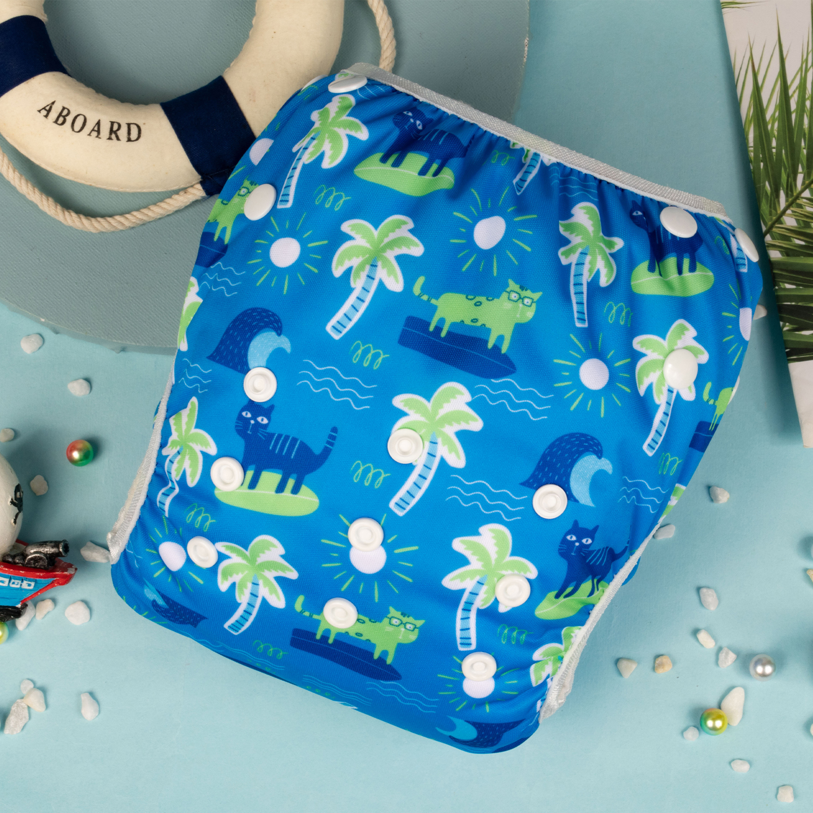 ALVABABY Reusable Swim Diaper - Adjustable Large Size Swimwear for Infants & Toddlers (Coconut tree, ZSWD-BS10A)