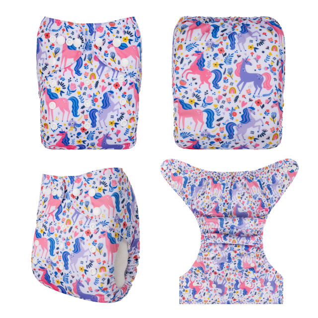 ALVABABY One Size Positioning Printed Cloth Diaper-Horse(YDP192A)