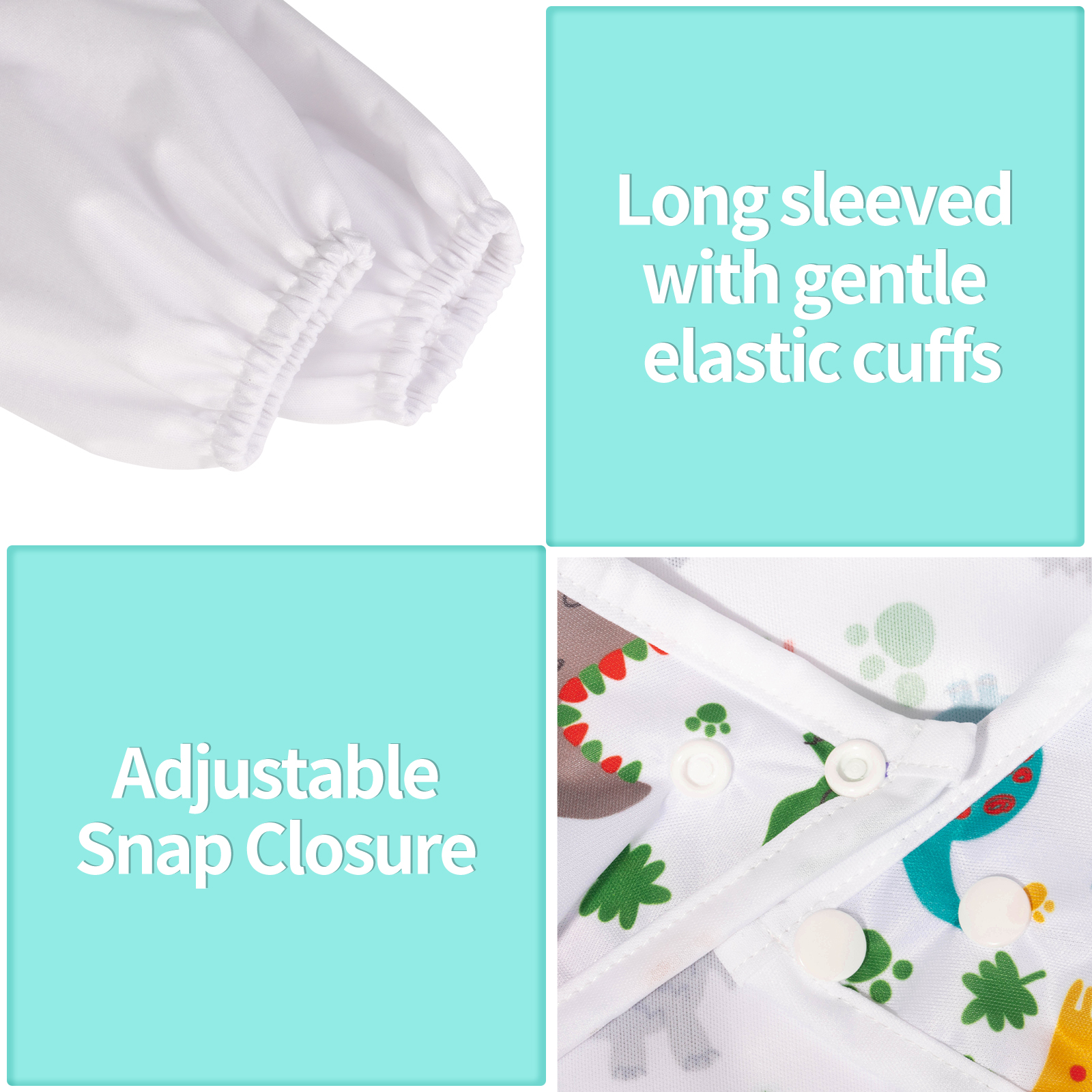 ALVABABY 2.0 Waterproof Long Sleeve Bibs, Baby Smock, Toddler Sleeved Bibs, Long Sleeve Bibs for Babies (2WDS03)